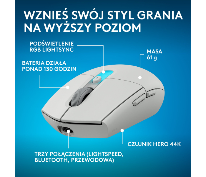 Logitech G305 X SUPERLIGHT White 910-007747 – bezprzewodowa mysz gamingowa 44 000 DPI LIGHTSYNC RGB