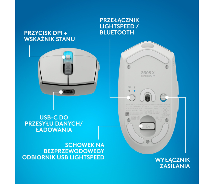 Logitech G305 X SUPERLIGHT White 910-007747 – bezprzewodowa mysz gamingowa 44 000 DPI LIGHTSYNC RGB