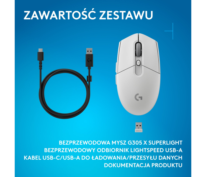 Logitech G305 X SUPERLIGHT White 910-007747 – bezprzewodowa mysz gamingowa 44 000 DPI LIGHTSYNC RGB