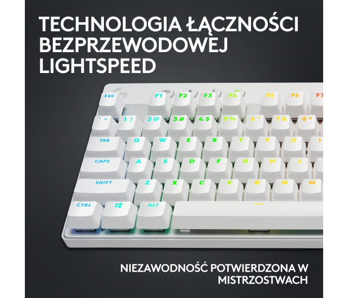 Logitech PRO X TKL LIGHTSPEED GX Brown White 920-012148 – bezprzewodowa klawiatura gamingowa TKL RGB, LIGHTSPEED, Bluetooth, QWERTY