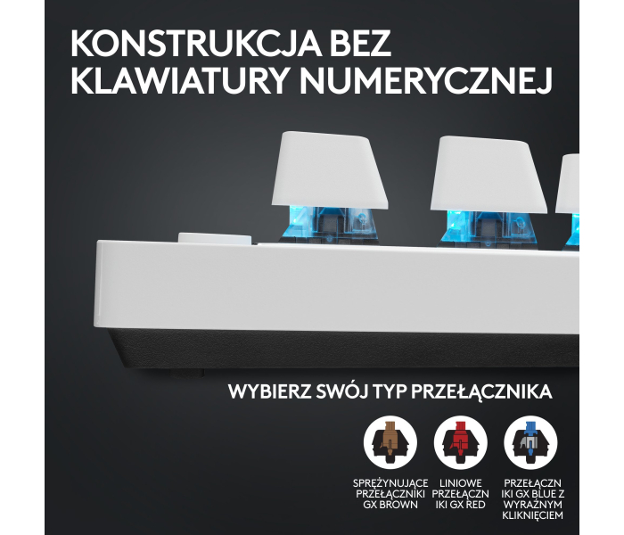 Logitech PRO X TKL LIGHTSPEED GX Brown White 920-012148 – bezprzewodowa klawiatura gamingowa TKL RGB, LIGHTSPEED, Bluetooth, QWERTY
