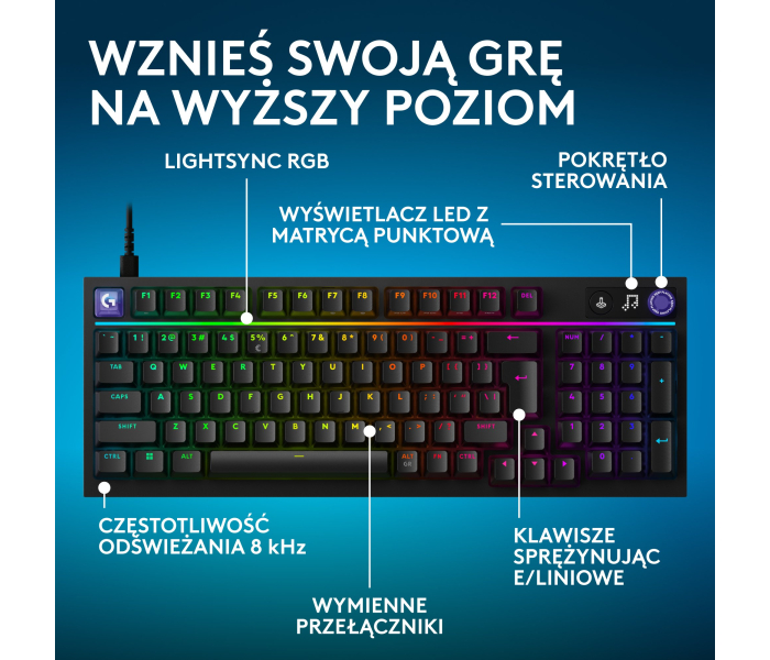 Logitech G316 X 98 Black 920-014195 – mechaniczna klawiatura gamingowa 8 kHz RGB USB-C