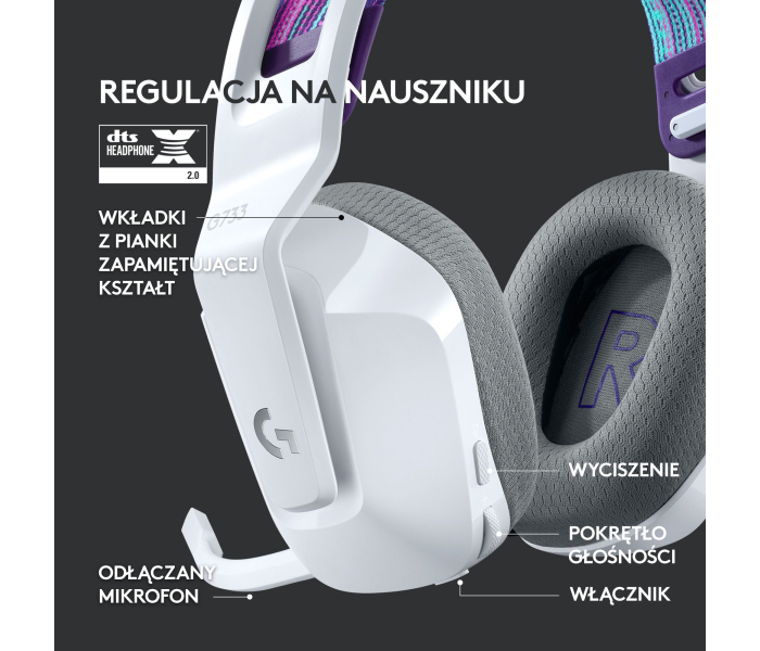 Logitech G733 Lightspeed White 981-000883 – bezprzewodowy zestaw słuchawkowy do gier RGB