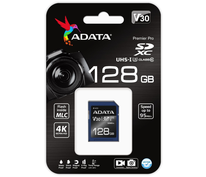 ADATA Premier Pro SDXC 128GB UHS-I U3 V30 Class 10 100MB/s ASDX128GUI3V30S-R