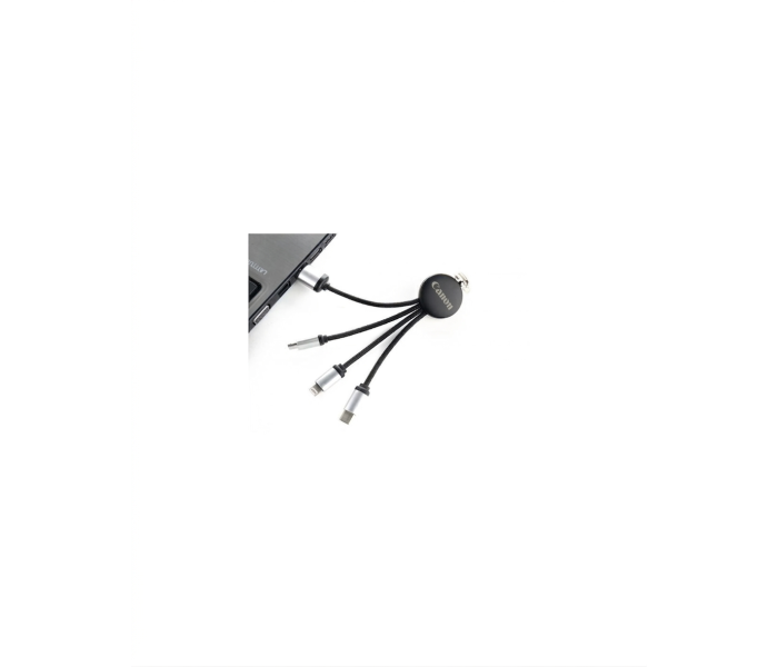 Kabel 3w1 Canon Podświetlane Logo LED USB-C Lightning Micro USB 2A Czarny
