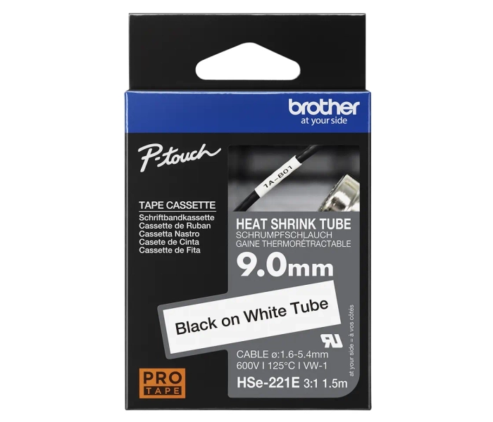 Rurka termokurczliwa Brother HSE 9mm 1.5m czarny druk biały podkład P-touch