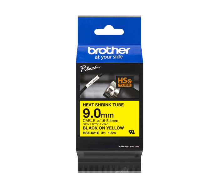 Brother - czarny druk/żółty podkład, 1.5m, 9.0mm HSE-621E