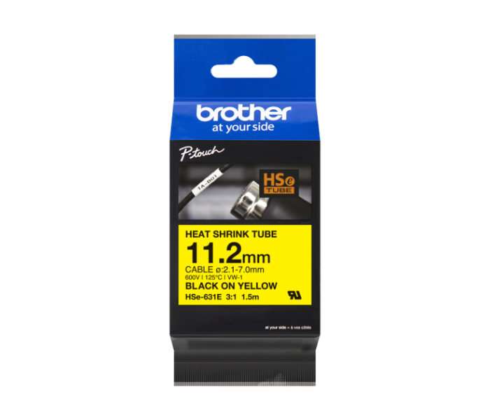 Taśma Brother HSE-631E 11.2mm czarny druk żółty podkład rurka termokurczliw