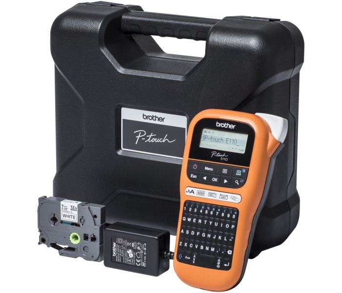 Drukarka etykiet Brother PT-E110VP - PTE110 +TZe-FX221 + walizka + zasilacz PTE110VPYJ1
