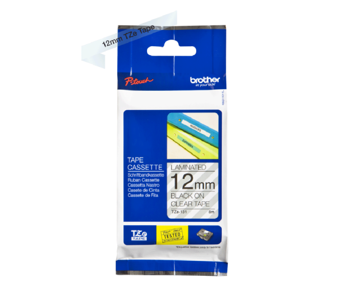 Taśma Brother TZe-131 12mm 8m Czarny Druk Przezroczysta Laminowana P-Touch