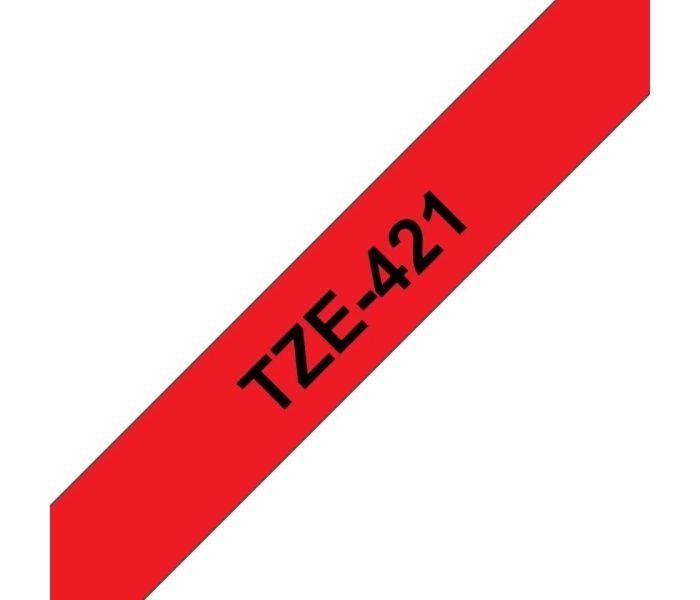 Taśma Brother TZe-421 12mm czarny nadruk czerwone tło 8m do P-touch