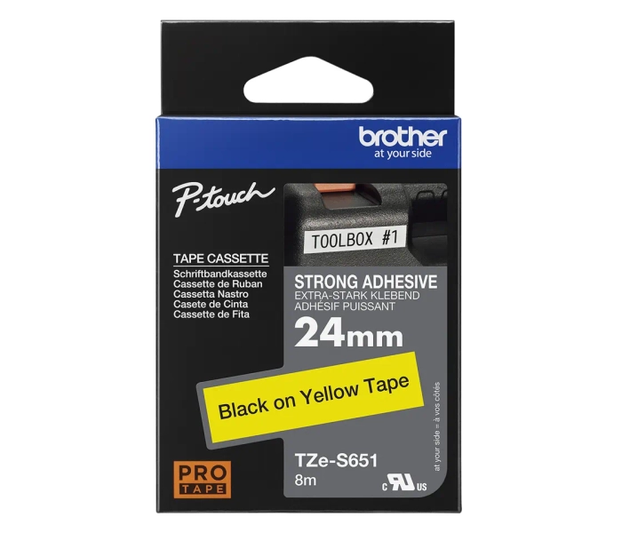 Brother - Taśma czarny druk/żółty.pod. lamin.,8m,24mm mocny klej (TZE-S651)