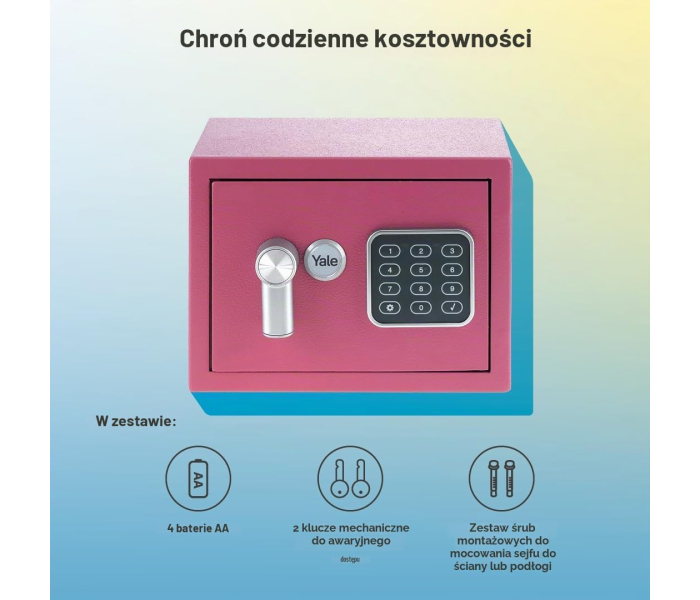 Yale Sejf Value Mini YSV/170/DB2/P 3,8 l elektroniczny różowy