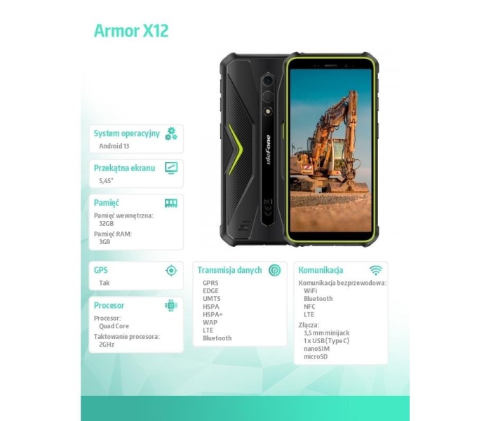 Smartfon Armor X12 5,45 cala 3/32GB IP68/IP69K 4860 mAh zielony-3449225